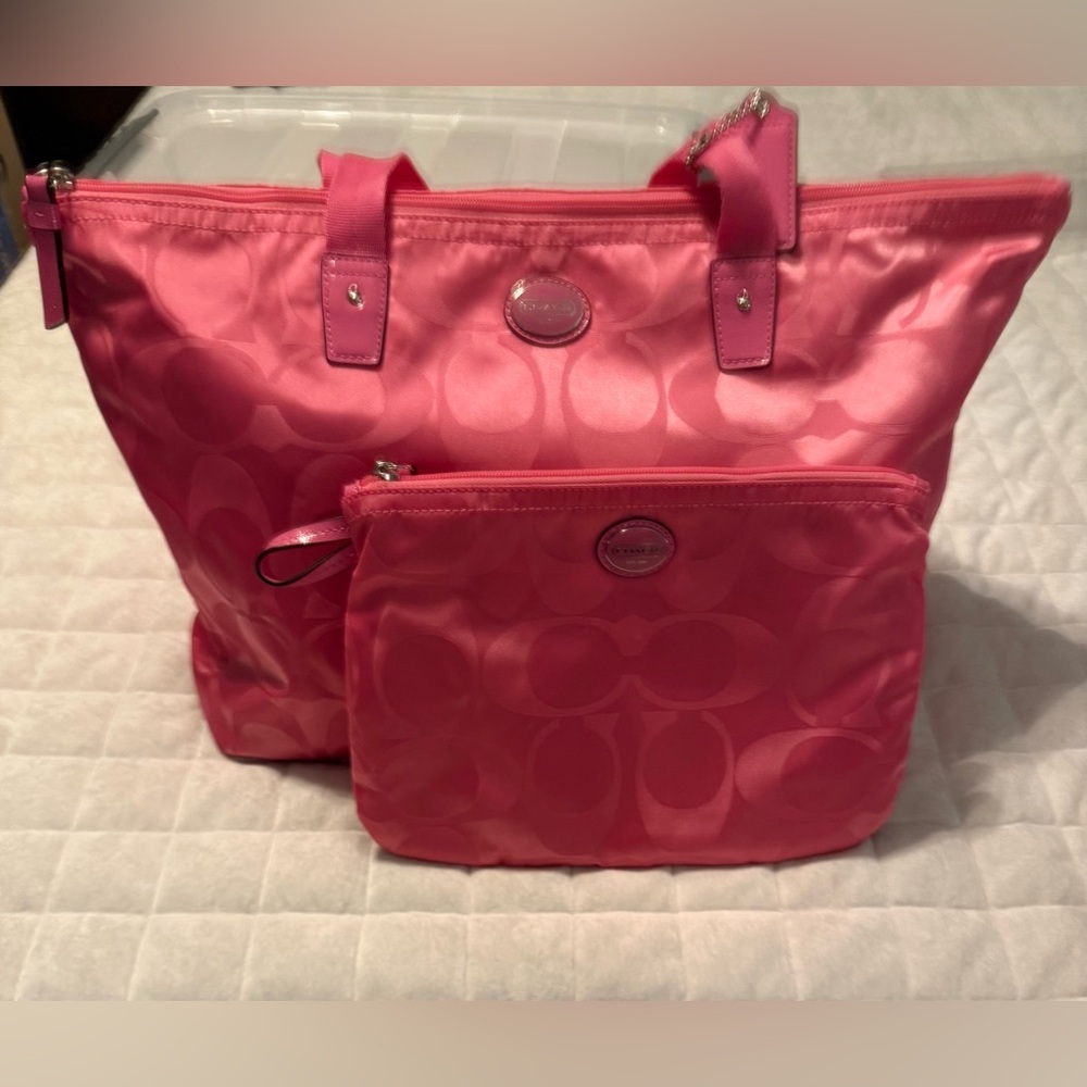 Coach Hot Pink Women's Weekend Tote and Pouch Set